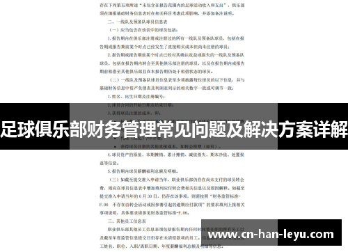 足球俱乐部财务管理常见问题及解决方案详解 足球俱乐部财务管理常见问题及解决方案详解